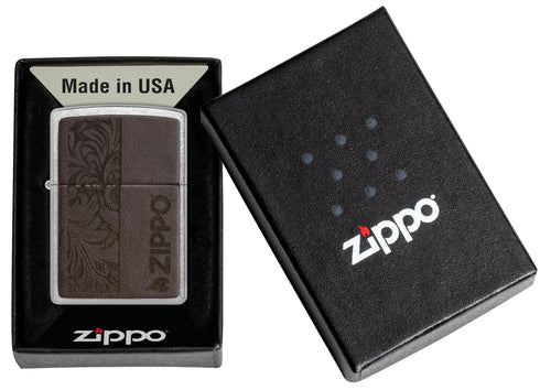 Zippo 46920 vžigalnik Elegant Brown Leather Emblem