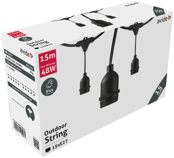 Avide 925981 Kabel za žarnice E27 - 15 vtičnic 15 m IP44