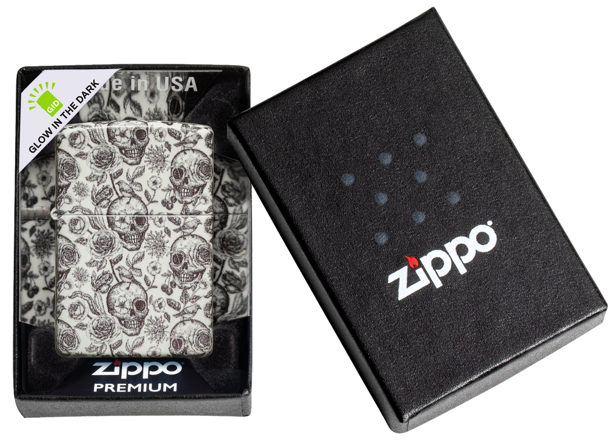 Zippo vžigalnik 49458 Skulls & Flowers, Glow in the Dark