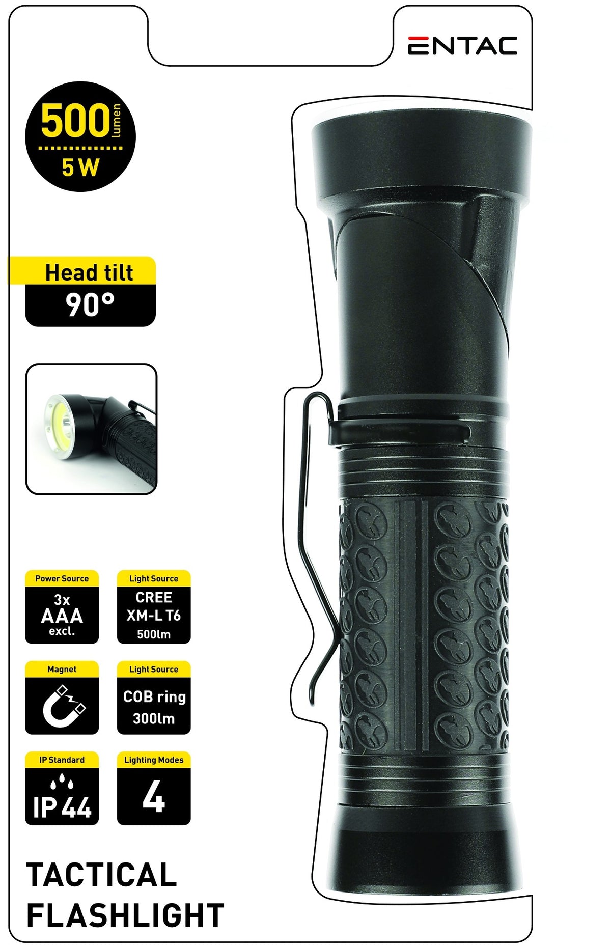 Entac 982069 Baterijska svetilka CREE COB LED  90° 5W 3xAAA